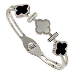 Titanium Steel Clover Bangle Silver 18K Gold Accents NWT Hypoallergenic